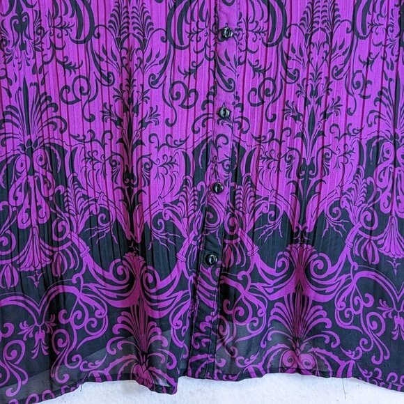 Lane Bryant Plus sz 22/24 Button Up Pleated Paisley Blouse Top Short Puff Sleeve - Picture 4 of 8